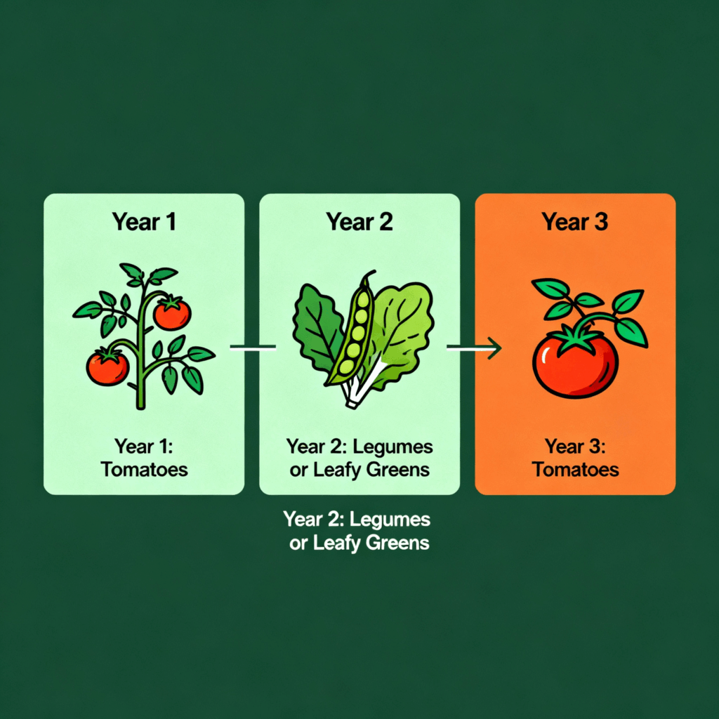 Crop rotation cycle diagram for reused tomato soil