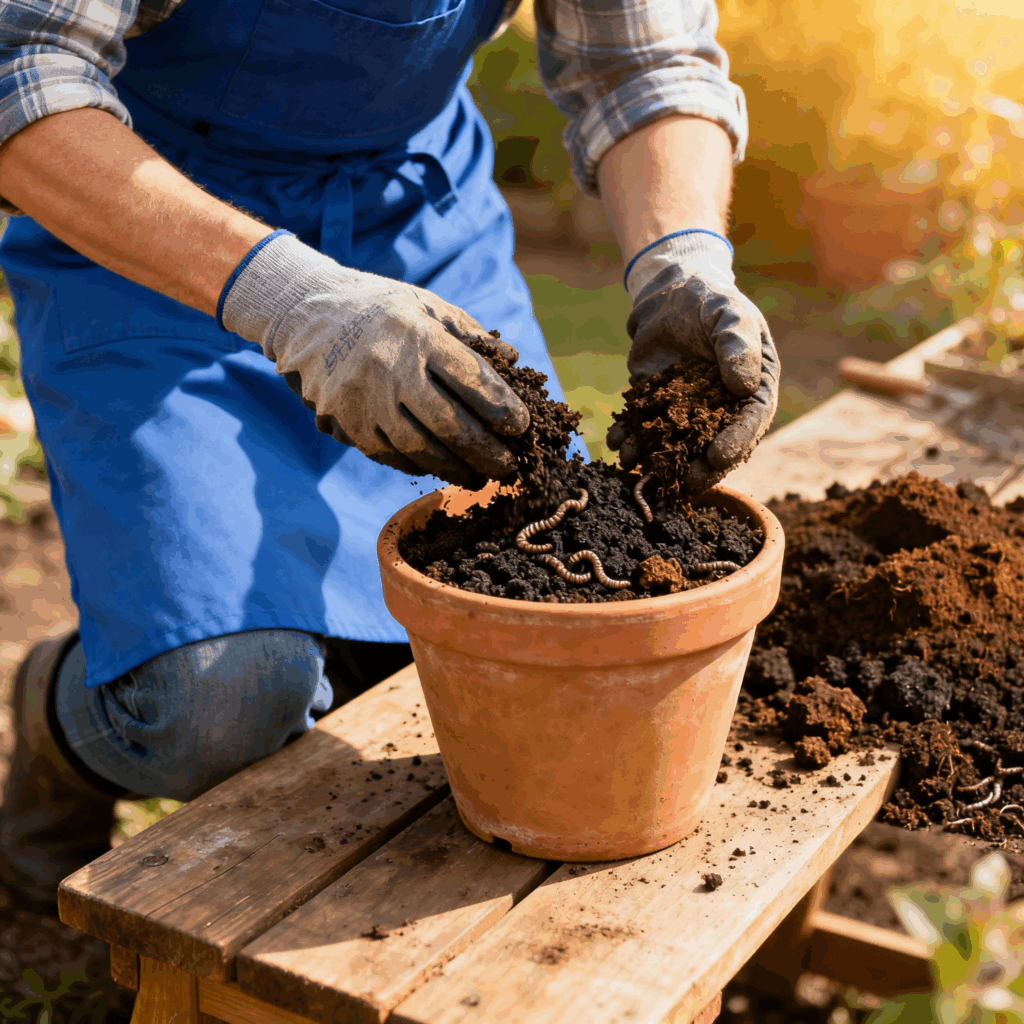 Mixing Castings into Potting Soil