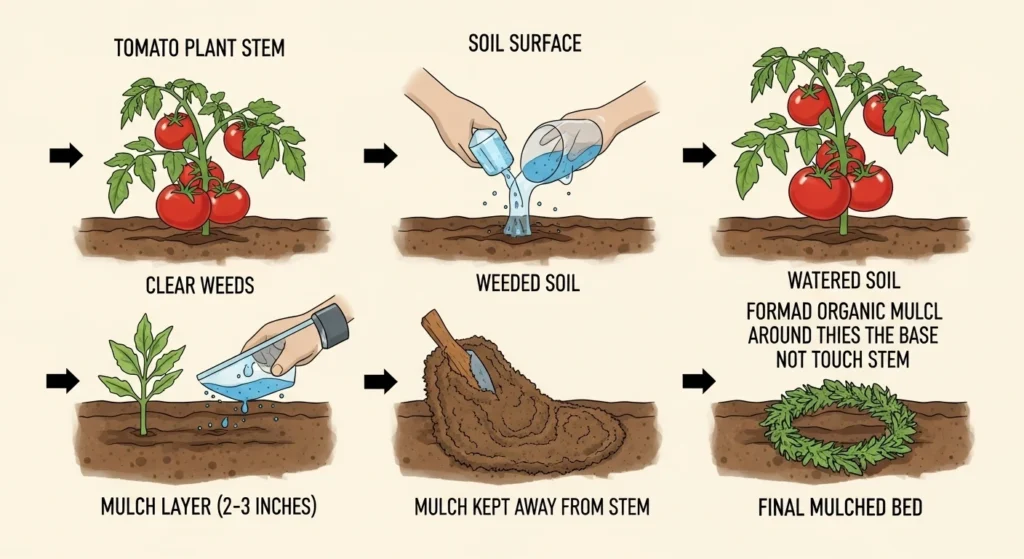 Procedure to properly mulch tomato plants for maximum benefits