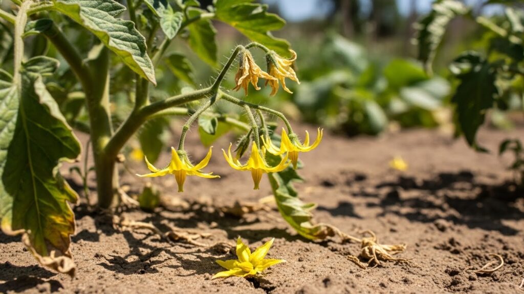 Tomato flowers dropping or dried flowers in heat